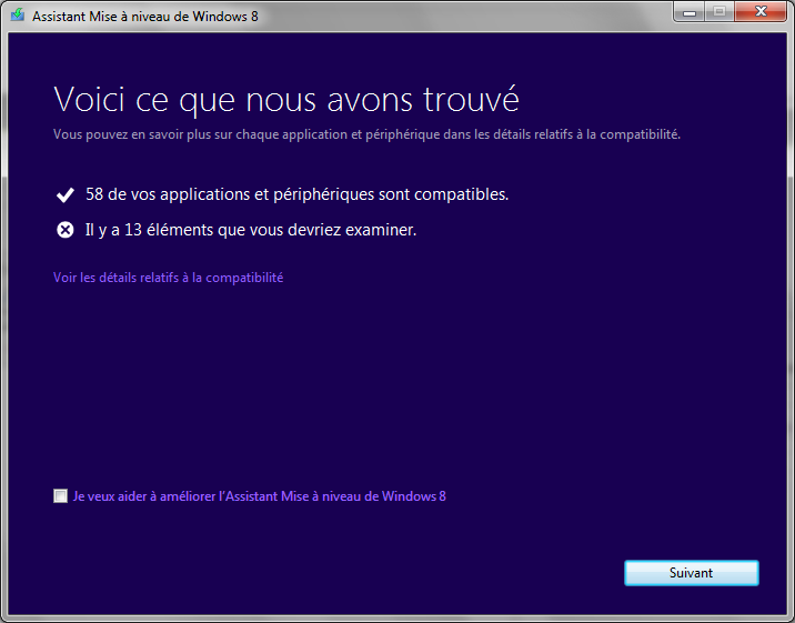 Assistant mise à niveau Windows 8 - Etape 3
